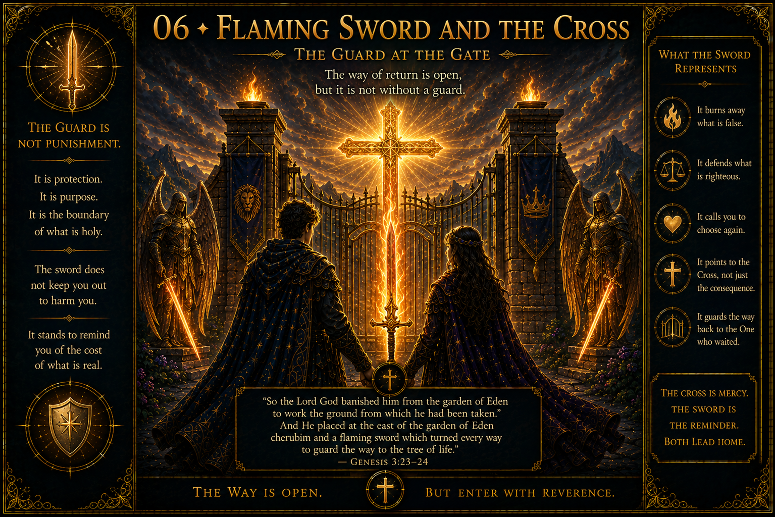 Flaming Sword and the Cross — an illuminated plate from the Academy